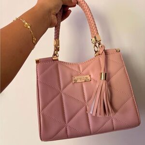 bebe Quilted Pink Tassel Top-Handle Handbag